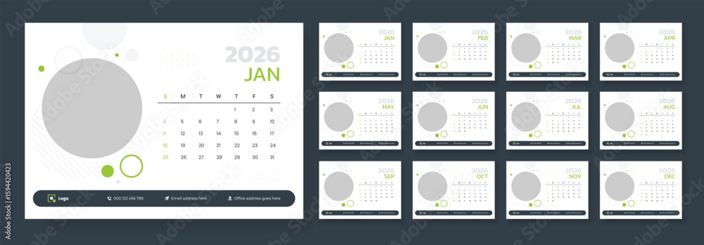 Calendar 2026 planner corporate template design set. Desk calendar ...