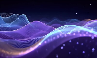 Sticker - abstract digital technology background with colorful glowing lines and mesh network grid on a dark b