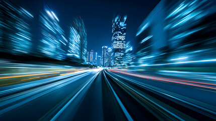 Wall Mural - 3d rendering of highway in city. high speed motion blur. concept of leading in business, hi tech pro