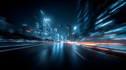 Wall Mural - 3d rendering of highway in city. high speed motion blur. concept of leading in business, hi tech pro