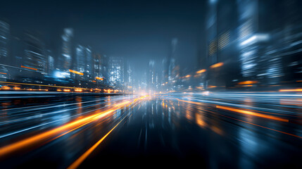 Wall Mural - 3d rendering of warp speed in hyper loop with blur light from buildings' lights in mega city at nigh