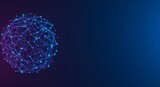 Digital sphere with connected dots on a dark blue background. Abstract global network and technology concept. Data visualization graphic.