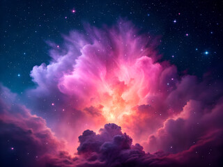 vibrant pink and orange nebula in a starry night sky