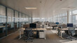 © Main815 - Empty Modern Office Interior with Desks Computers and Large Windows