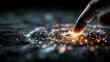 © Rommi - A human finger touching a glowing, swirling, abstract network of light and particles.