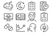 © elena - Sleep and health icon set illustrating rest, monitoring, and relaxation