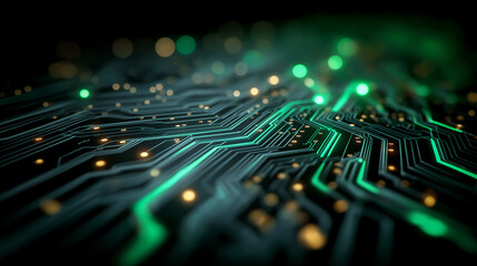 Wall Mural - illuminated circuit board: this striking image captures the intricate details of a circuit board ill