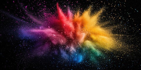 Wall Mural - gradient rainbow chalk explosion with sparkling pigment details