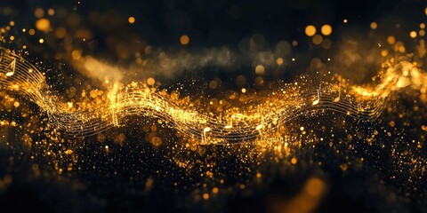 Wall Mural - layered aural spectrum of classical music in golden light particles
