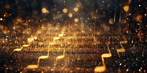 Wall Mural - layered aural spectrum of classical music in golden light particles