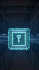 Wall Mural - animation of key icon over computer circuit board and data processing
