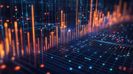 Wall Mural - a futuristic digital interface with glowing lines and grid patterns.