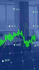 Wall Mural - animation of financial data processing over empty office