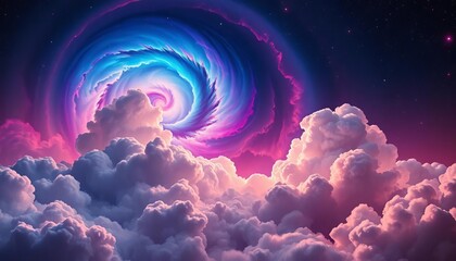 Wall Mural - Celestial clouds swirl with vibrant nebulae, glowing stars dust a dreamy abstract cosmic landscape, surreal, sparkle