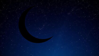 Wall Mural - Bold black silhouette crescent moon smiles, stars twinkle playfully in whimsical night sky,  background,  cosmos