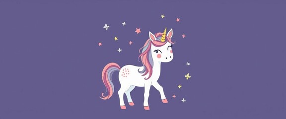 Wall Mural - Whimsical Scandinavian style hand-drawn unicorn clip art, perfect for nursery decor,  toddler,  leaves