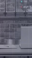 Wall Mural - animation of financial data over african american financial data over board