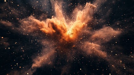 Wall Mural - orange cosmic nebula with bright center and scattered stars.