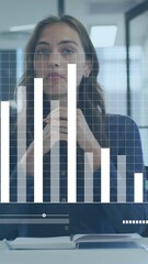 Sticker - animation of data processing over caucasian businesswoman in office