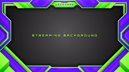 Wall Mural - Modern Stream Overlay Background in Purple and Green, Abstract Gaming Style Backdrop Template for Live Streamers