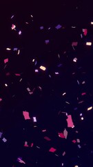 Wall Mural - colorful confetti falling with glowing particle trails animation on dark background
