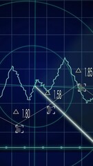 Wall Mural - animation of radar screen with fluctuating graph lines and numerical data points