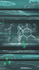 Canvas Print - futuristic digital tunnel with dna strands and scientific data animations
