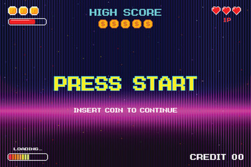 Wall Mural - press start. insert a coin to continue. pixel art. 8 bit game. retro game. for game assets. retro fu
