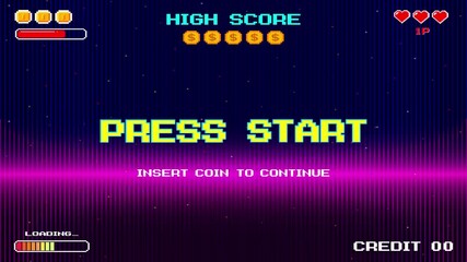 Wall Mural - press start. insert a coin to continue. pixel art. 8 bit game. retro game. for game assets. retro fu
