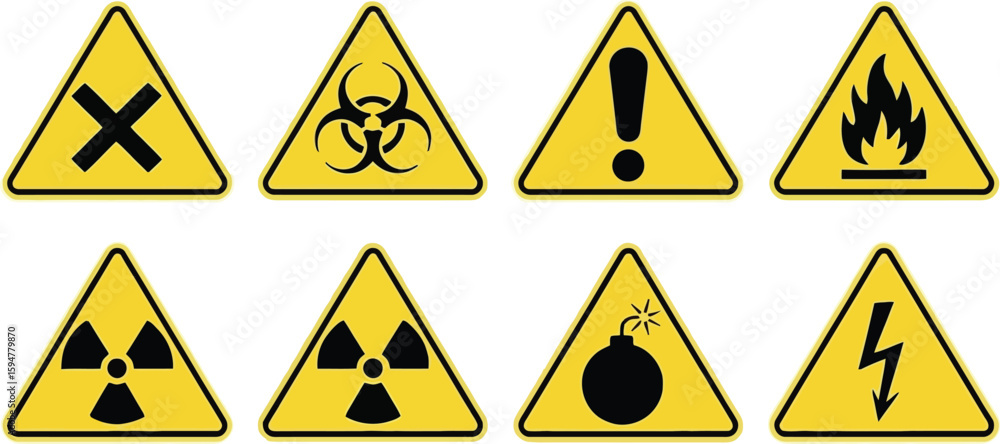 Hazard Pictograms Set Yellow Triangle Warning Icons for Health and ...
