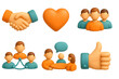 © Ophelia - 3d icons of teamwork and communication in orange and blue