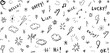 © MDMAHBUBUR - Doodle Set with Hand Drawn Elements, Hello, Happy, Lucky, Enjoy, and Isolated on White