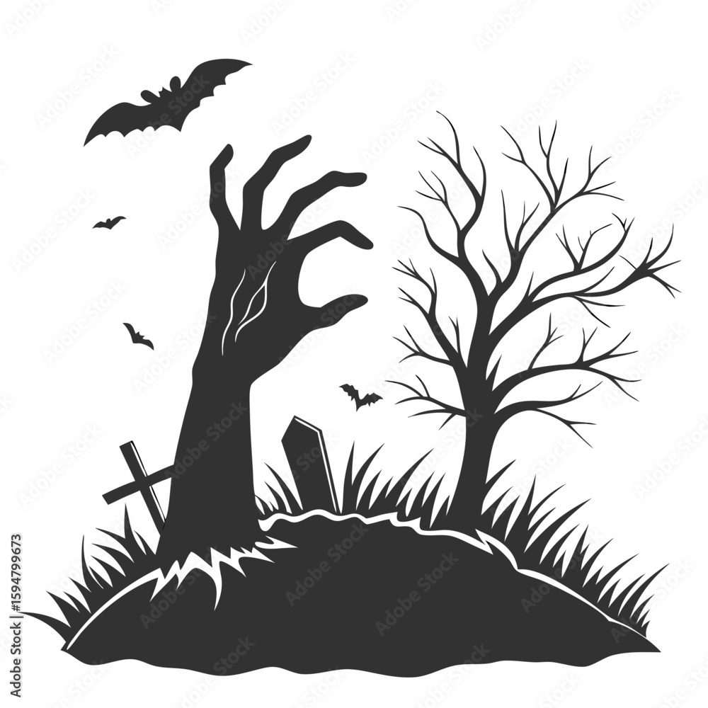 Breaking Through Rocks Svg Spooky SVG of a zombie hand silhouette breaking through soil, perfect ...