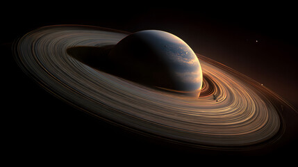 Wall Mural - A digital rendering of a ringed planet with a light source illuminating the rings and planet surface