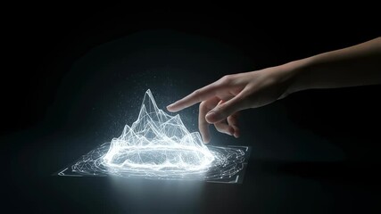 Wall Mural - woman touching 3d projection of data in a dark room. futuristic technology concept with interactive 