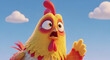 © Axelia - Worried Yellow Chicken Crying with Red Comb Under Bright Blue Sky