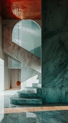 Wall Mural - Abstract background with stairs and geometric shapes. Useful in design projects, presentations, modern art advertising.