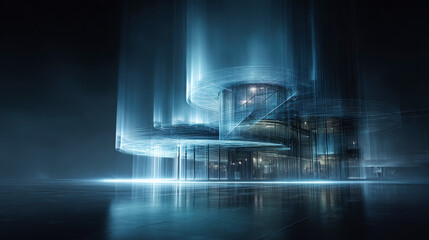 Wall Mural - a modern building 3d architecture hologram simulation