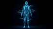 © ikhsan - Futuristic concept of human anatomy as a digital avatar or AI, represented by a glowing blue particle plexus network.