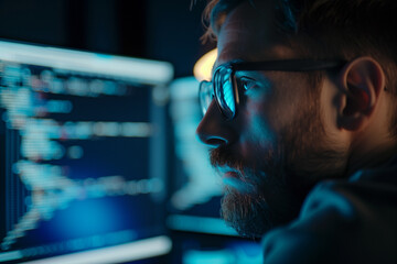 focused programmer working at night