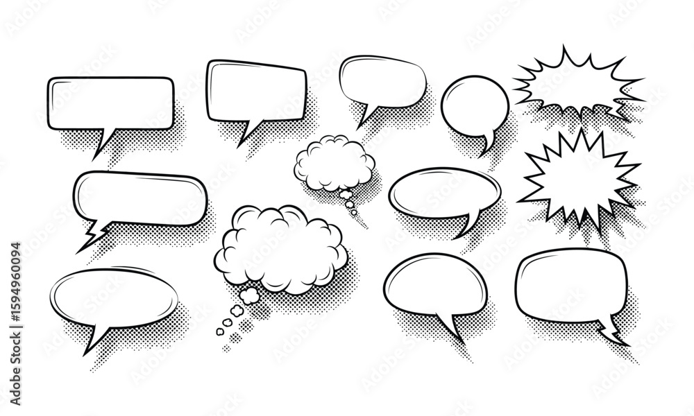 Variety of comic speech bubbles with halftone shadows Stock Vector ...