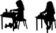 © Misho - vector silhouette girl playing with toys at table on