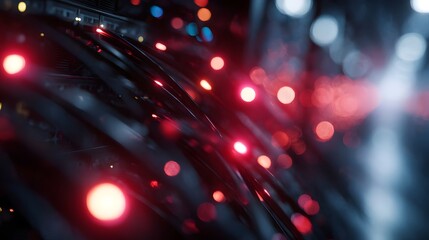 Wall Mural - glowing data cables and blinking lights in a server room