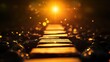 © AshrofS - A glowing stone path illuminated by warm, golden light leads into a radiant, sunlit horizon with sparkling bokeh effects.