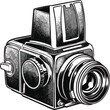 © Titik Noda - Vintage Retro Camera illustration in engraved style
