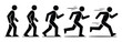 © Zavivec - Sequential motion icon set in black silhouette style featuring stick figures from standing to sprinting, ideal for fitness and animation themes