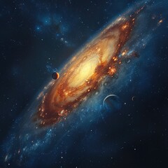 Wall Mural - Stunning spiral galaxy with planets in deep space