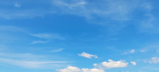 Wall Mural - Sky panorama clear blue with white clouds in spring. Cloudscape