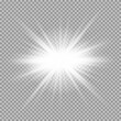 © Andrey - White glowing light burst explosion with transparent. Vector illustration for cool effect decoration with ray sparkles. Bright star. Transparent shine gradient glitter, bright flare. Glare texture.