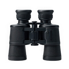 close up of black binoculars isolated on transparent background